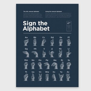 American Sign Language Poster Navy Blue Learning Poster For Preschool Digital Printable Montessori Chart For Nursery Classroom Decor image 2