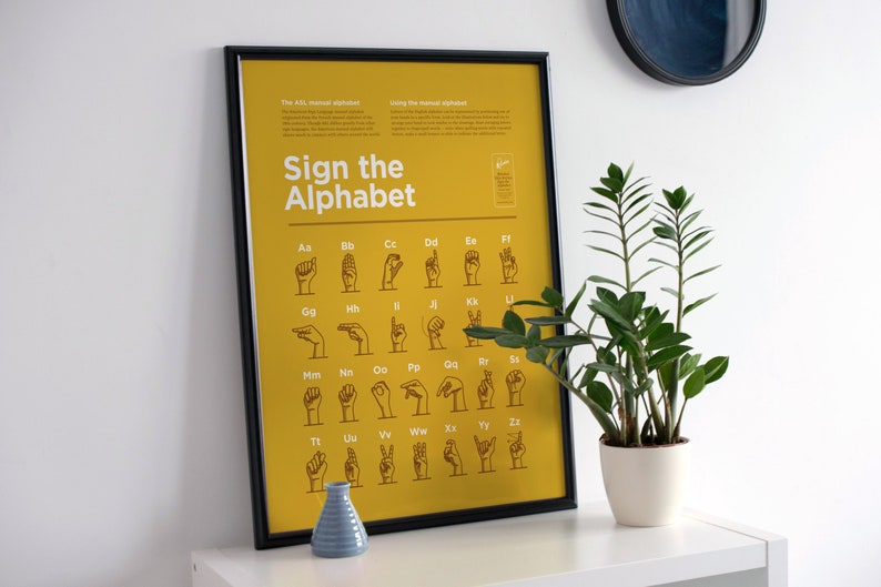 Sign The Alphabet Yellow Chart Simple American Sign Language Montessori Posters Printable Learning Poster For Classroom Decoration image 1