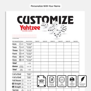 Personalized Yahtzee Score Card, Printable Score Sheet, Custom Family Name, Fun for Family & Friends