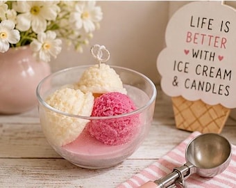 Sundae Funday Vanilla Candle | Organic Coconut Soy Wax | Ice Cream Candle | Dessert Candle | Handmade Gift | Cute Home Décor | Vanilla Bean