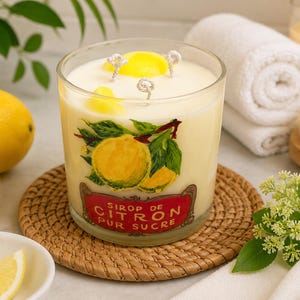 Vela de limón Citron Soleil / Cera de soja y coco orgánica / Vela cítrica francesa vintage / Vela de tres mechas / Decoración de cocina / Regalo artesanal