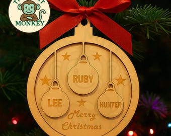 Personalised Christmas Bauble Customised Wooden Tree Decoration Family Gift