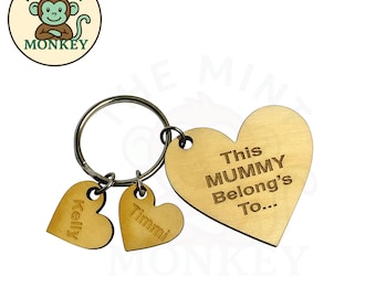 Personalised heart Mummy Keychain "This mummy belongs to" handmade engraved gift