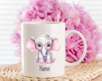 Personalised Baby Elephant with Glasses Mug – Custom Name Gift