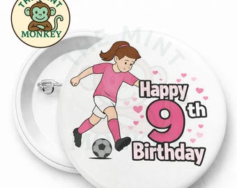 Girl Football 58mm Personalised Birthday Badge any age