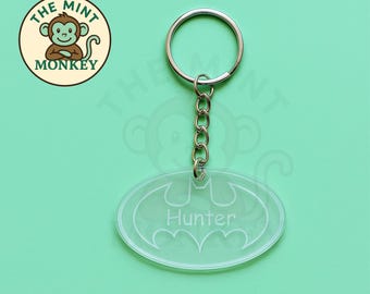 Superhero Bat Personalised Acrylic Keychain - gift - birhday - school - bag - christmas - stocking fillers - party bag