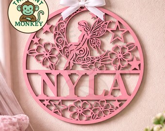 Fairy Personalised Sign Wall art Wooden Hanging door plaque pink