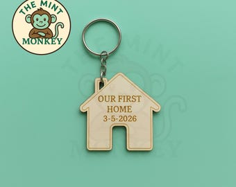 Personalised First Home wooden keychain, handmade engraved gift, birthday, friend, custom household