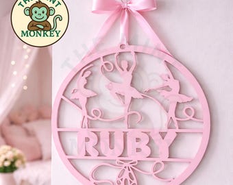 Ballerina Personalised Sign Wall art Wooden Hanging door plaque pink