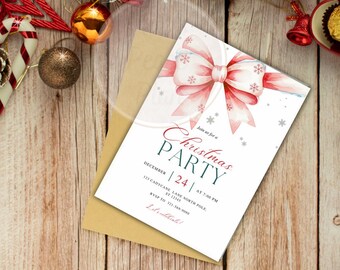 Christmas Red Bow Christmas Party Invitation Template for Editable Christmas Bow Holiday Party Invite Download Christmas Ribbon Bow Invite