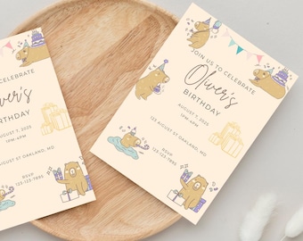 Capybara Birthday Invitation | Capybara Party Invitation| Capybara Birthday Invite Cute Animal Party Invite | Editable Digital Download|