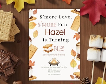 First Birthday Smores Kids Invitation S'mores 1st Birthday Invite Backyard Camping Birthday Invitations Party Invite Fall Invitation