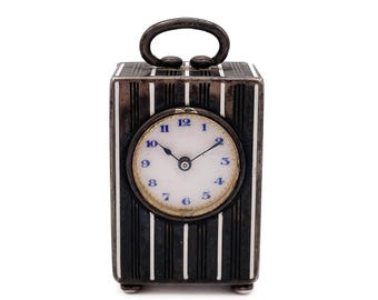 Wera Swiss 935-Silver And Guilloche Enamel Miniature Carriage Clock