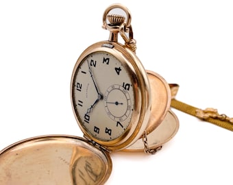 1912 Illinois Pocket Watch: Gold Filled Full Hunter, Engraved Case, Bates & Bacon Fob