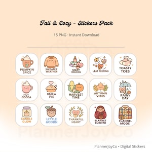 Kawaii Herbst Planer Sticker: Gemütliche Herbst Sticker für GoodNotes (15 PNGs, 300DPI)