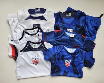 Custom USA Kids and Baby Shirt, Shirt and Shorts Kids Outfit, Baby Bodysuit, Personalized with Name and Number