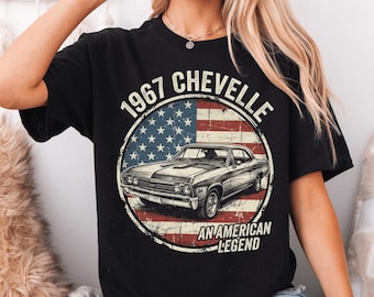 Chevrolet Chevelle de 1967 con la bandera estadounidense (modelo PNG): Gráfico retro patriótico (descarga digital)