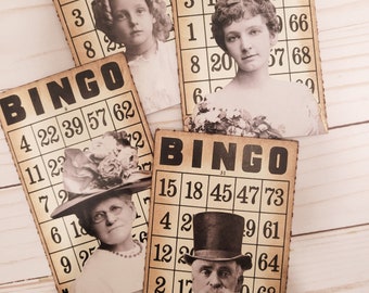 Altered Bingo Cards, 4 Vintage Journal Cards