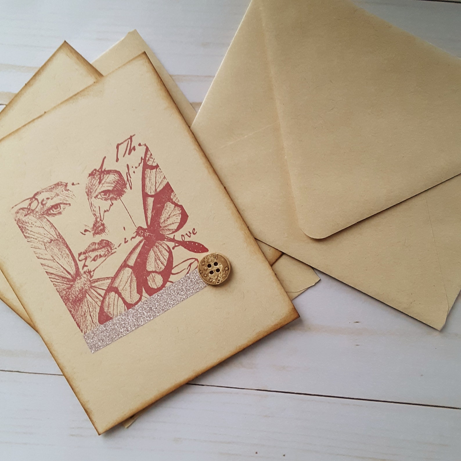 Hand Stamped Abstract Greeting Card, Blank Beige Card, Friendship