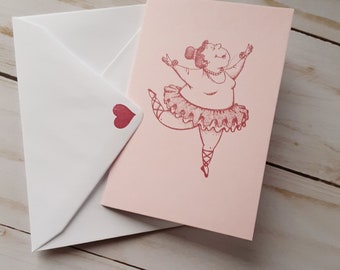 Happy Ballerina Mini Cards, 6 Blank, Gift Enclosures, Valentines Day, Small Pink Cards