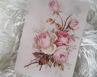 Pink Roses Journal Card, Scrapbook Embellishment, Antique,