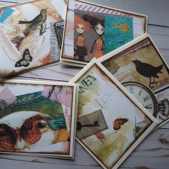 Blank Mixed Media Greeting Cards 5 Collage Art Cards Etsy