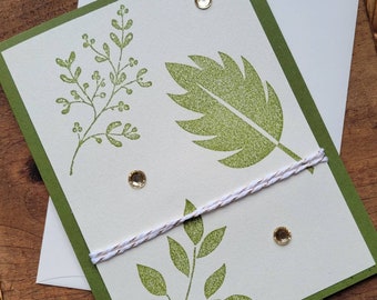Nature Leaf Card, Friendship, Hand Stamped Greeting Card, Blank