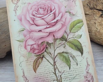 Pink Rose Journal Card, Blank Scrapbook Embellishment
