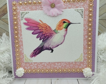 Hummingbird Canvas Art, Mixed Media, Paper, 8 x 8, Home Decor