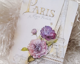 Paris Journal Card, Eiffel Tower, Shabby Chic, Blank Card, Scrapbook, Junk Journal Card