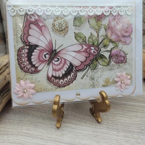 Carte papillon, Carte de voeux vierge, Fait main, Carte de l'amitié, Bordure en dentelle