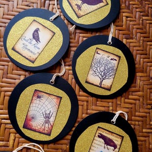 Halloween Tags, 8 Black Tags, Gothic Tags, Paper Tags, Round