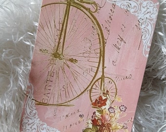 Vintage French Bicycle Journal Card: Shabby Chic Scrapbook
