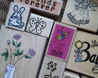 Rubber Stamp Lot: 22 Design Stamps for Card Making, Vintage