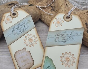 2 Tags, Distressed, Hand Stamped Cardstock Tags