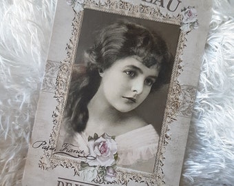 Journal Card Victorian French Girl, Shabby Chic, Blank Card, Scrapbook, Junk Journal Card