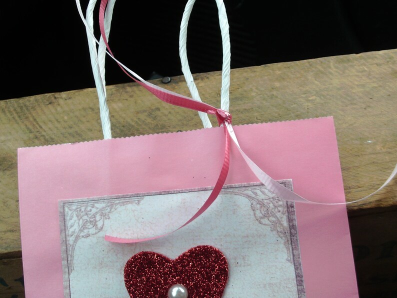 Wedding Gift Pink Bag with Handle and Ribbon Heart Bag Party Favor Bags Pink Gift Bag