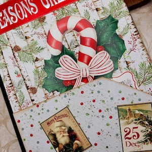 Large Christmas Journal, Vintage Candy Cane, Composition Notebook, Altered Pocket Journal
