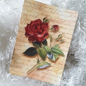 Journal Card Antique Red Rose, Blank Card, Scrapbook, Junk Journal Card, Embellishment