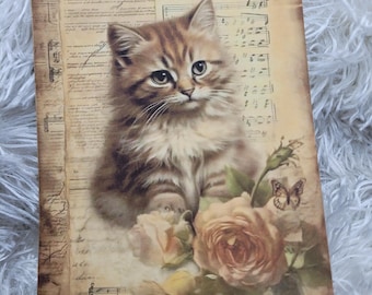 Cat Journal Card, Journal Pocket Insert, Embellishment, Vintage