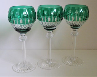 EUROPEAN Lead Crystal Emerald Cut To Clear Wine Glasses.