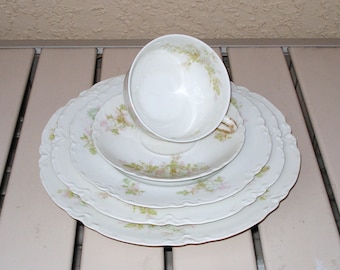 Antique HAVILAND LIMOGES BRETAGNE Hand Painted One Place Setting 5 Pieces.