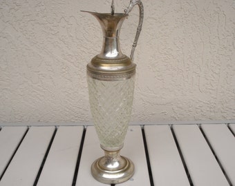 Vintage Clear Glass With Silver Plated Sprout Stand And Handle Decanter.