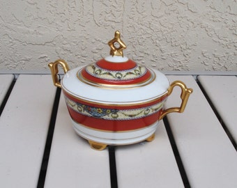 Antique THOMAS SEVRES  Bavaria Hand Painted Lidded Sugar Bowl.