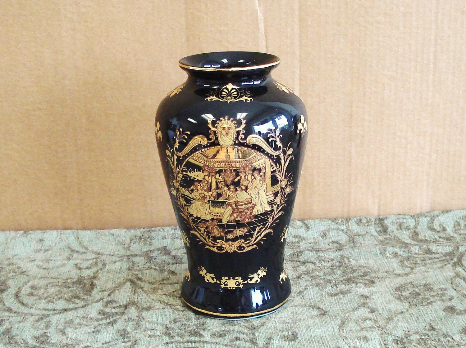 Limoges P. R. G. Fine Porcelain Black and Gold Vase France. Etsy