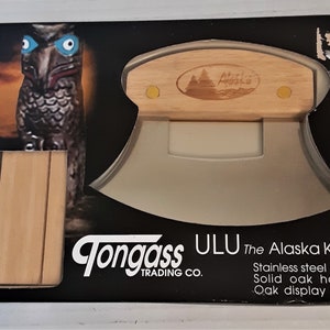 TONGASS Stainless Steel Alaska Knife With Wood Stand Kitchen Utensil.