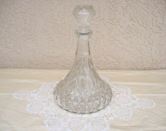 Vintage Clear Glass Bottle Ships Decanter Barware Carafe.