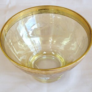 Vintage MURANO SILVESTRI Gold Platted Rim On Pastel Yellow Etched Art Glass Bowl. image 3