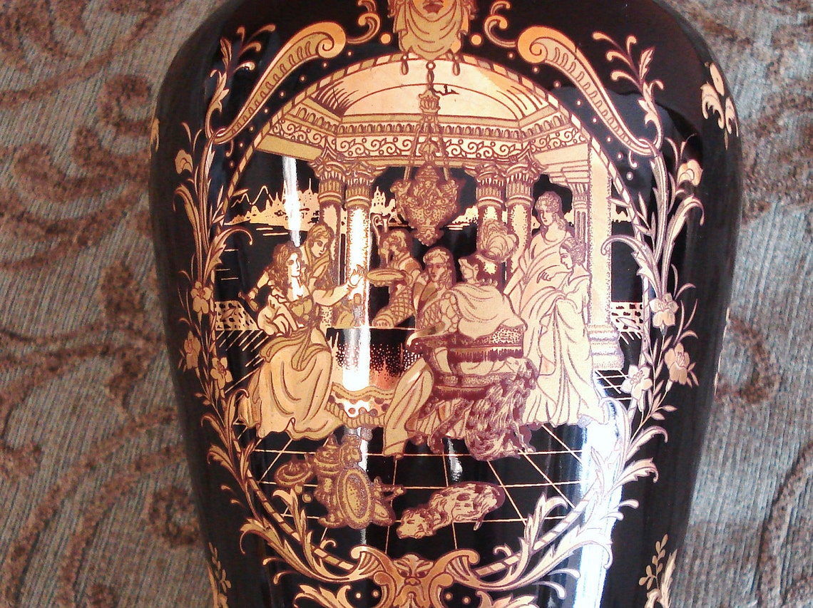 Limoges P. R. G. Fine Porcelain Black and Gold Vase France. Etsy