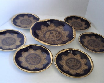 Johann Haviland Cobalt Gold 01082 Pattern 7 Pieces set Fine Porcelain Plates.